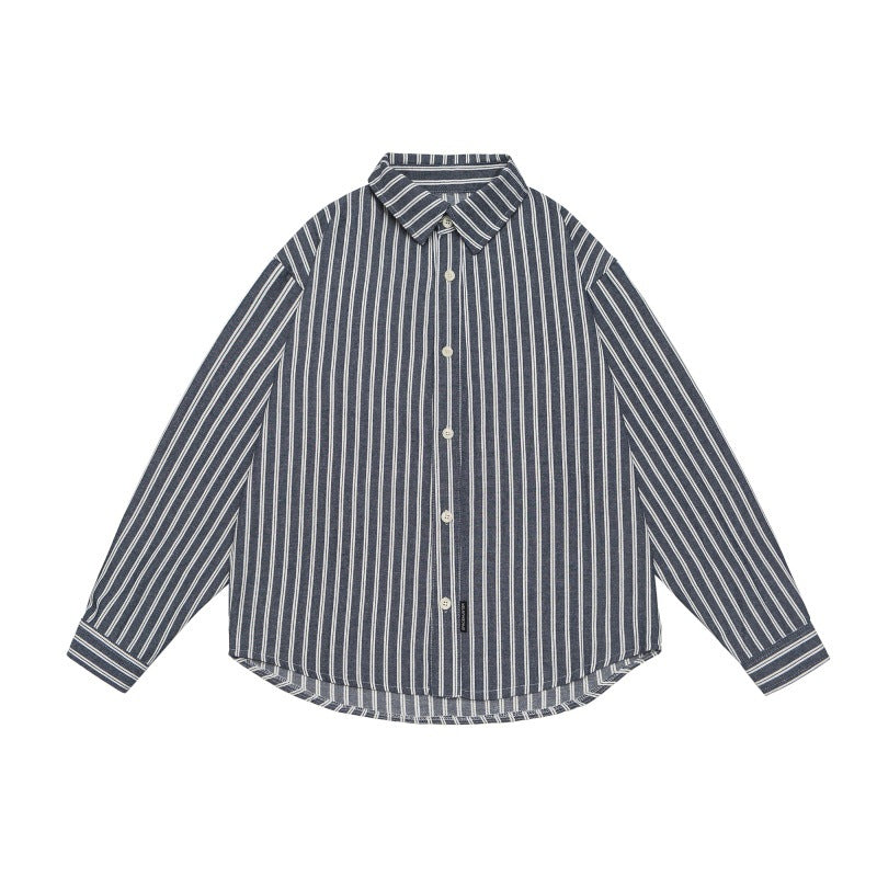 Striped long sleeved loose silhouette shirt
