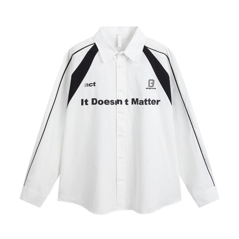Color blocking splicing loose men's and women's long sleeved shirt