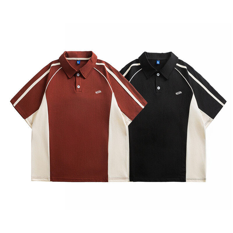 Color blocked polo shirt with short sleeves and half sleeves for men and women