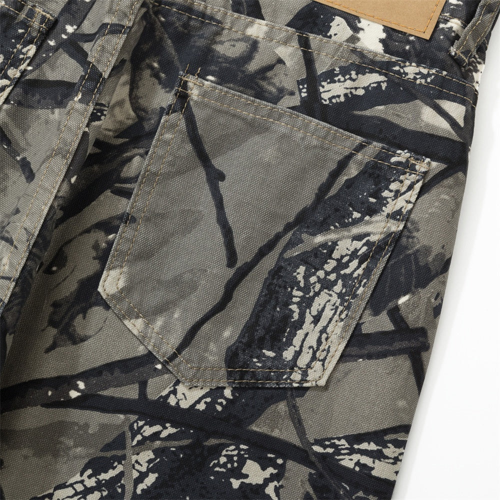 Digital Print Tree Camouflage Straight Leg Long Pants Men's Work Pants Hip Hop Trendy Sports Loose Outdoor Camouflage Trousers