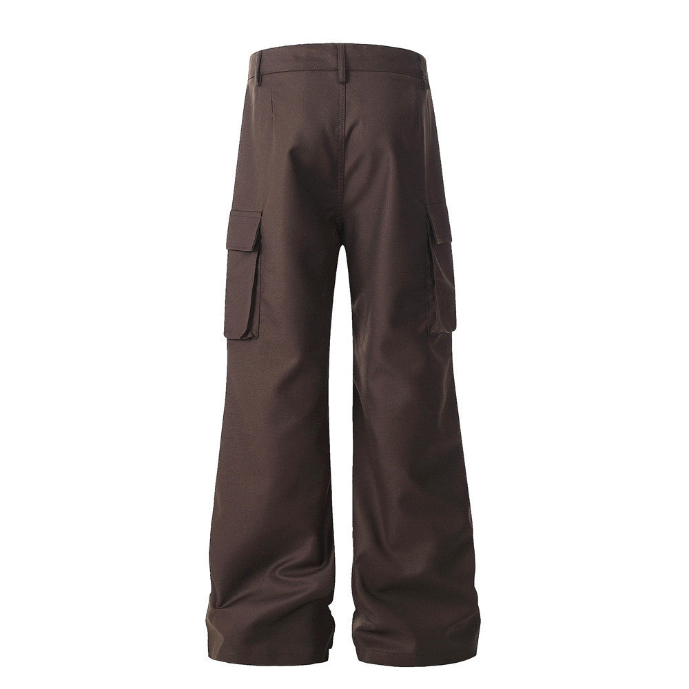 Loose Workwear Wide-Leg Flare Trousers Men's Unique Design Pleated Paratrooper Casual Long Pants Vibe Trend Micro Flare Pants