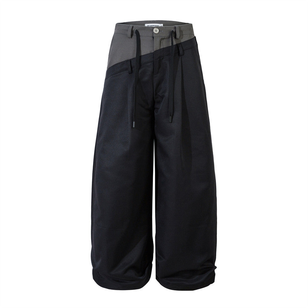Spliced Color-Block Wide-Leg Pants Men's Casual Loose Design Sense Trendy Brand INS Hip-Hop Floor-Length Trousers