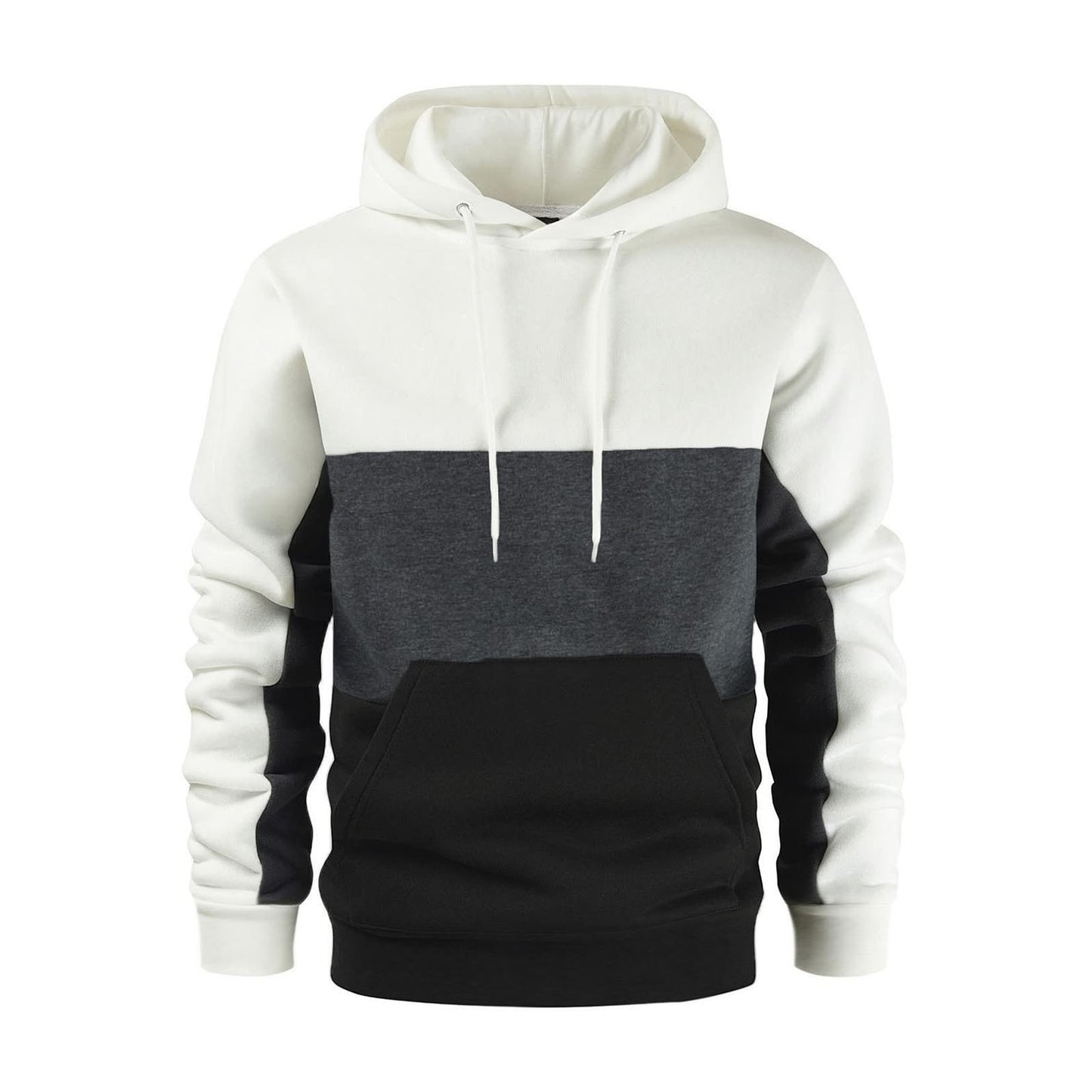 New autumn and winter men's warm plush hoodie, fashionable color blocking casual pullover hoodie, sports hoodie