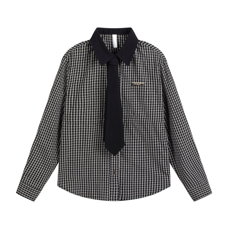 Cardigan with tie plaid men's and women's shirt