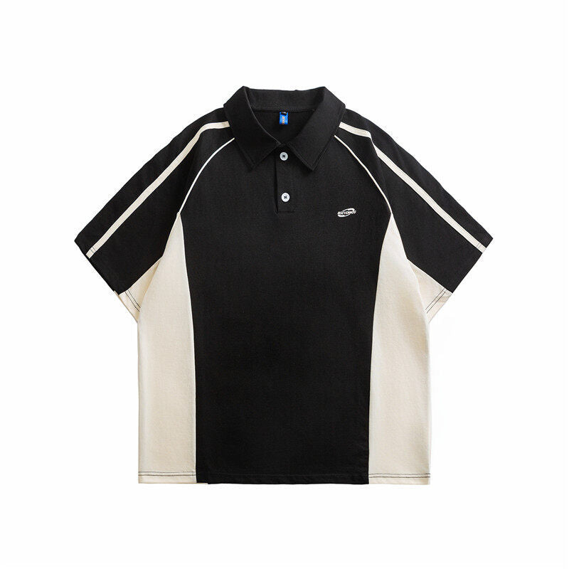 Color blocked polo shirt with short sleeves and half sleeves for men and women