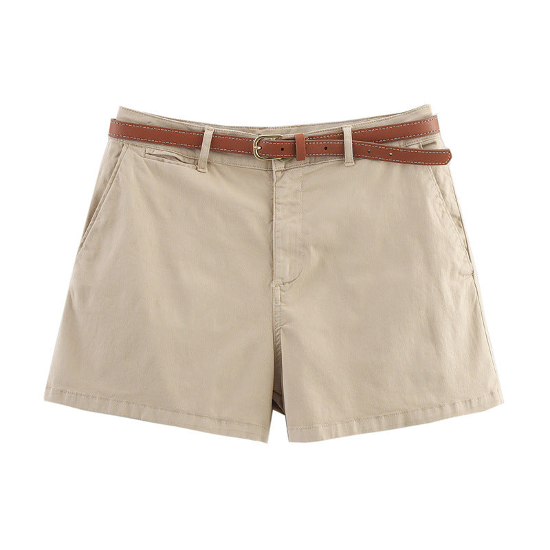 Summer New Style Women's Fashion Casual All-Match Waistband Solid Color Shorts