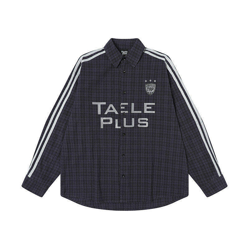 Splicing striped checkered long sleeved sports shirt