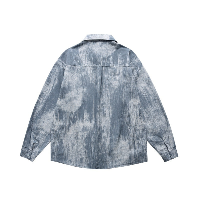 Tie dye bark patterned long sleeved casual shirt