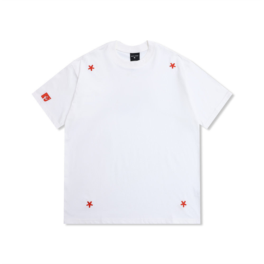 Street Style Star Embroidery Casual T-Shirt Men's Loose Round Neck Short Sleeve Top