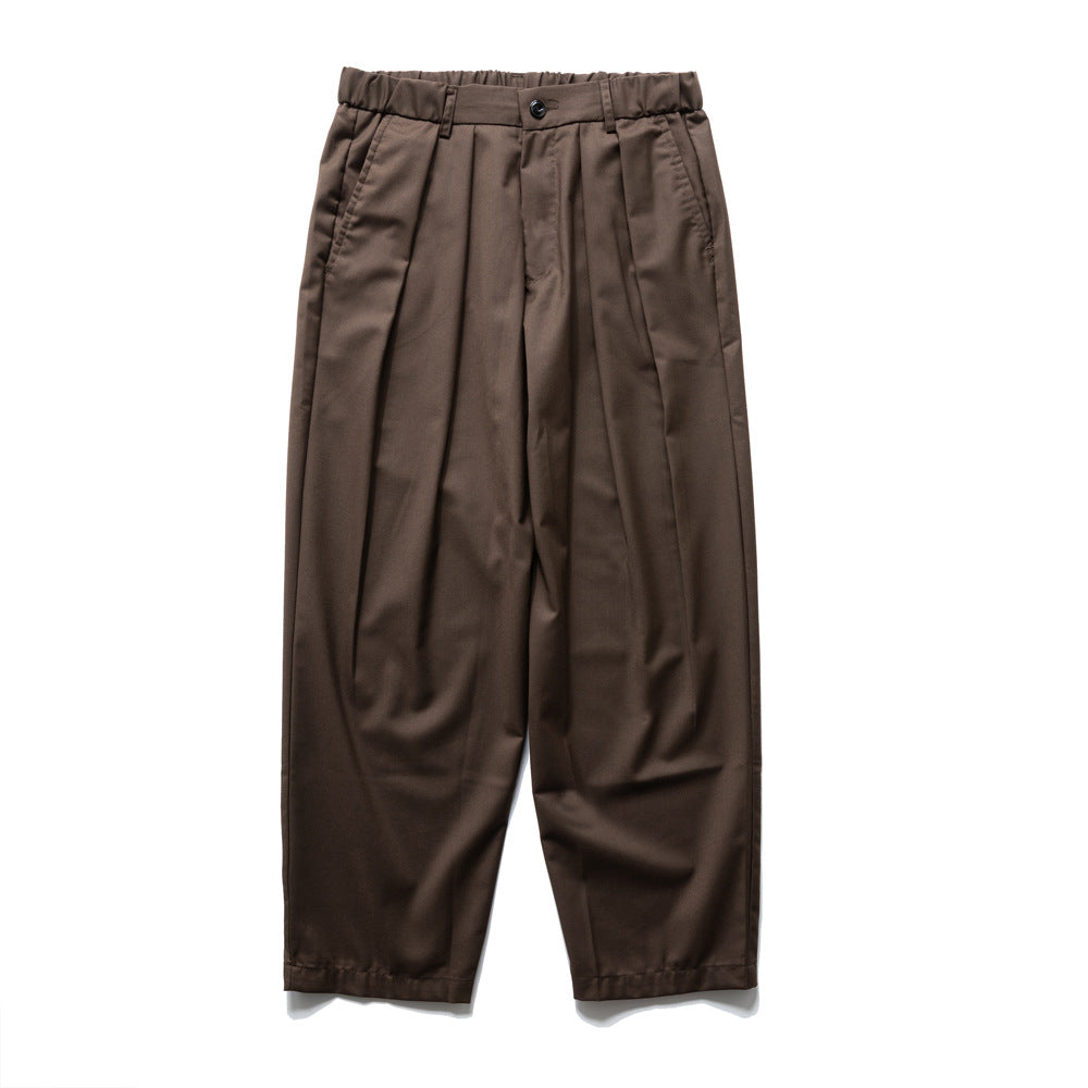 Solid Color Pleated Casual Suit Pants Men's Street Style Long Trousers Loose Fit Sports Pants