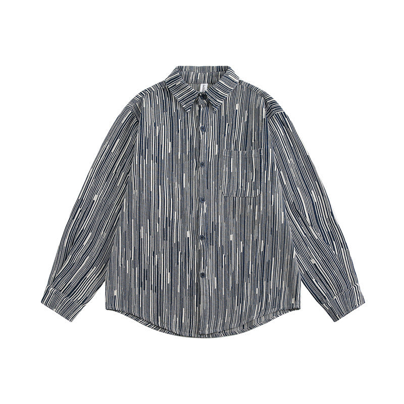 Black and white striped lapel casual shirt for men and women