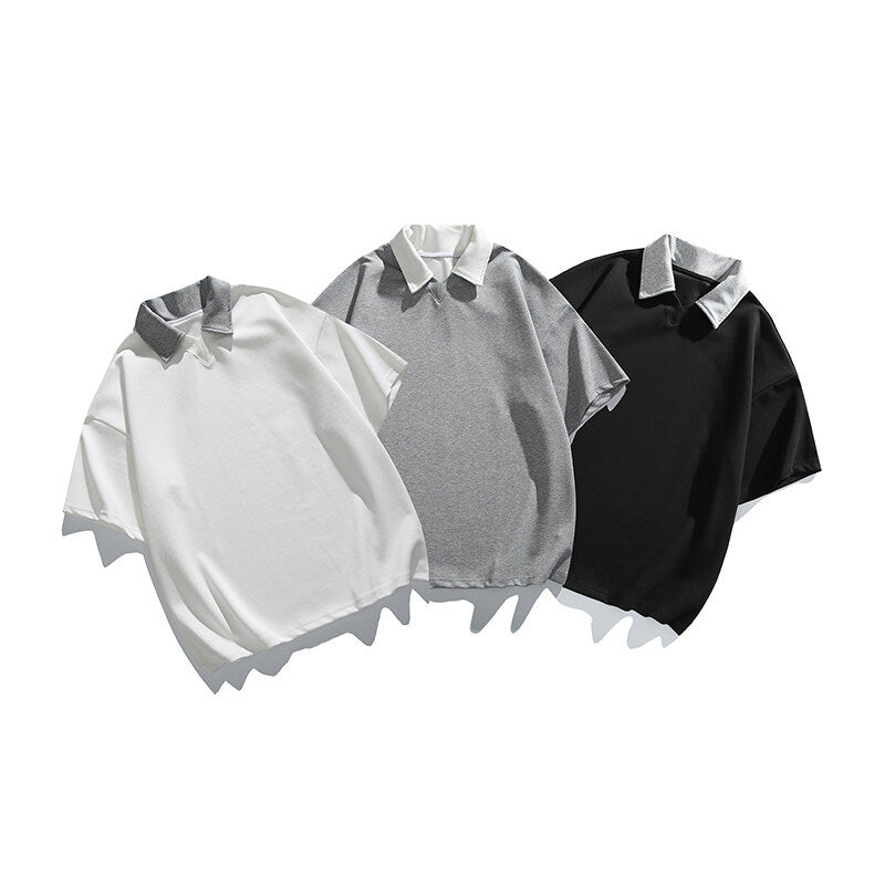 Men's loose short sleeved polo shirt with contrasting collar