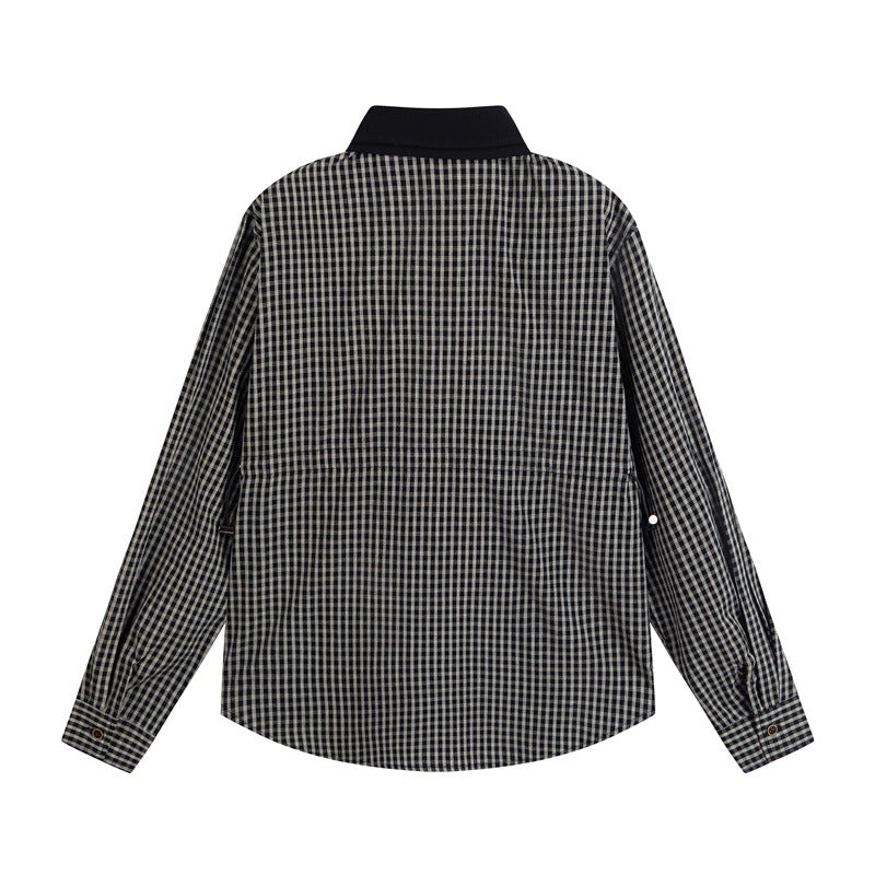 Cardigan with tie plaid men's and women's shirt