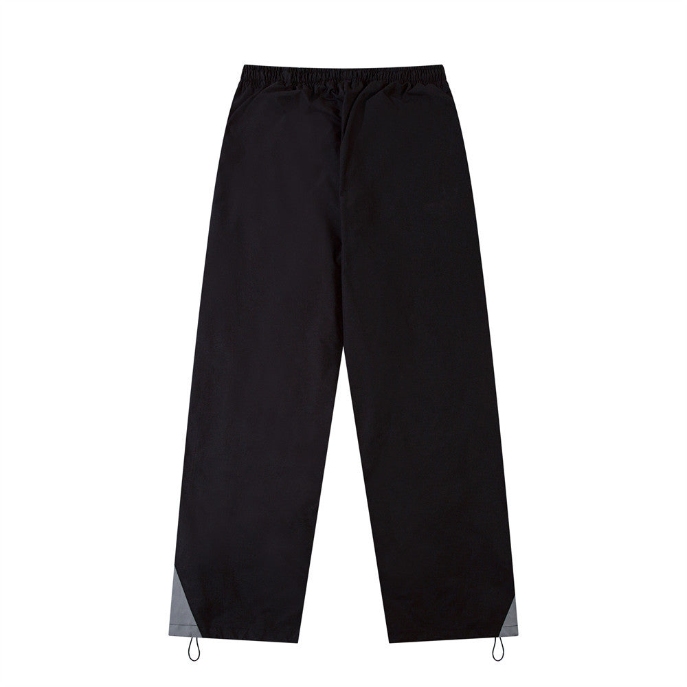 Functional Color Block Spliced Sports Casual Trousers Men's High Street Trend Design Elastic Waist Drawstring Loose Straight Pants