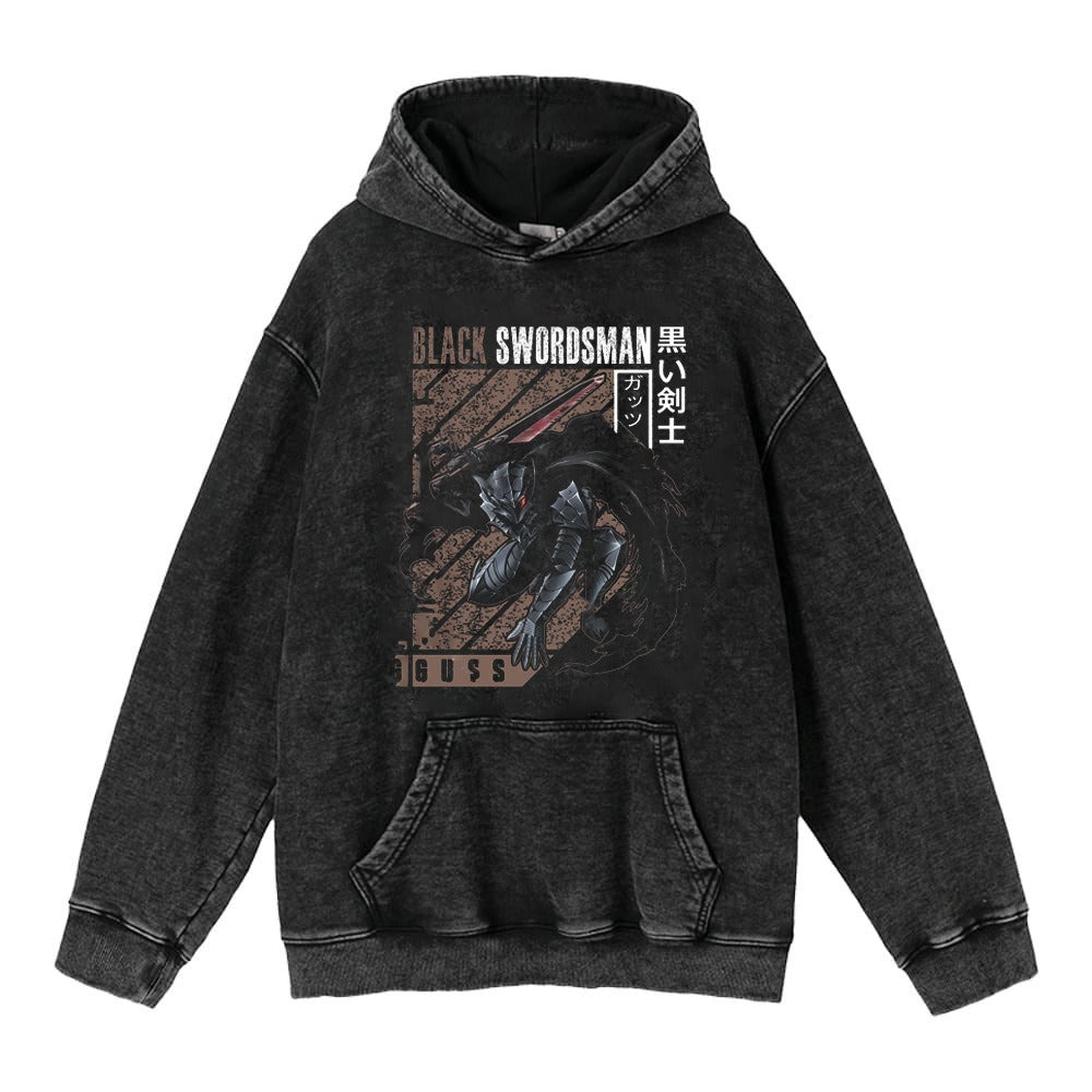 American retro washed hoodie for men and women, hip-hop sword style legendary dark print hoodie, distressed