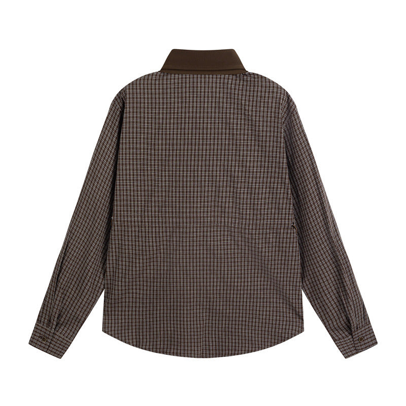 Cardigan with tie plaid men's and women's shirt