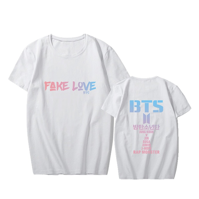 KPOP BTS Bangtan Boys Album Love Yourself Tear FAKE LOVE O-Neck Hip Hop Tshirt T Shirts Short Sleeve Tops T-shirt