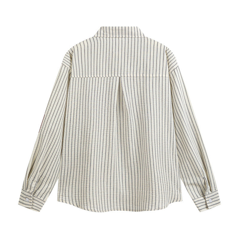 Loose striped letter printed men's and women's long sleeved shirts