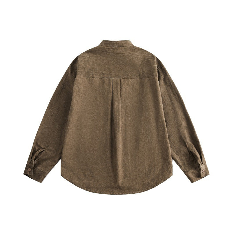 Diagonal collar standing collar long sleeved shirt men's street shirt
