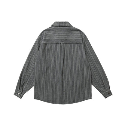 Heavy water washed denim striped shirt