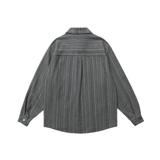 Heavy water washed denim striped shirt