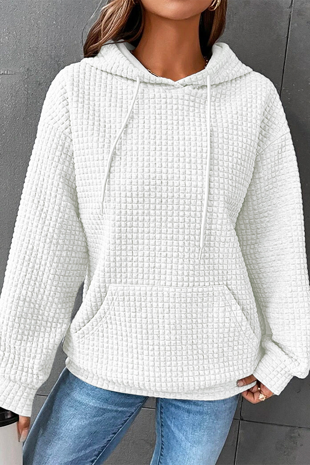 Fiery Red Quilted Kangaroo Pocket Drawstring Hoodie
