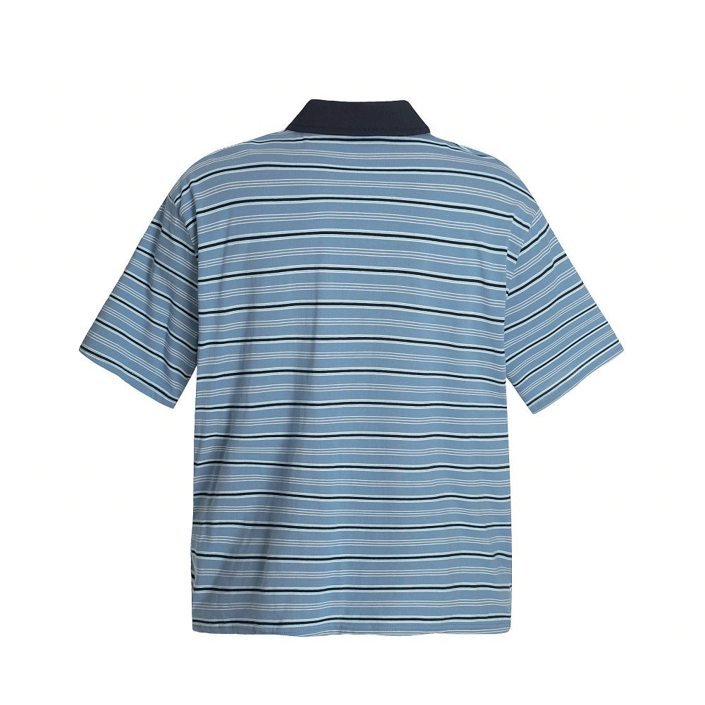 Retro Stripe Short Sleeve Polo Shirt Loose Top Men's Summer INS Street Trend Color Block Flip Collar T-Shirt Casual