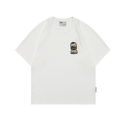 Embroidered short sleeved men's and women's loose half sleeved T-shirt with adhesive fabric