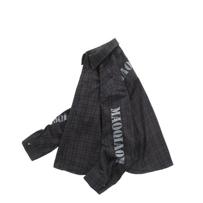 Silhouette plaid long sleeved men's and women's letter printed shirt