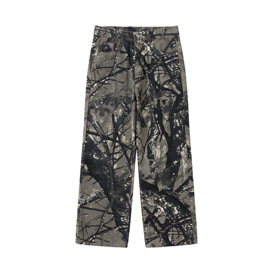 Digital Print Tree Camouflage Straight Leg Long Pants Men's Work Pants Hip Hop Trendy Sports Loose Outdoor Camouflage Trousers