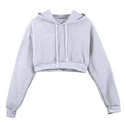 Women Sweatshirt Hoodies Solid Crop Hoodie Long Sleeve Jumper Hooded Pullover Coat Casual Sweatshirt Top
