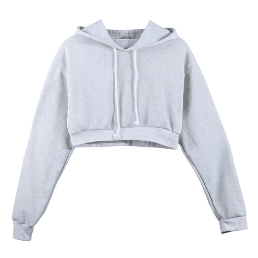 Women Sweatshirt Hoodies Solid Crop Hoodie Long Sleeve Jumper Hooded Pullover Coat Casual Sweatshirt Top