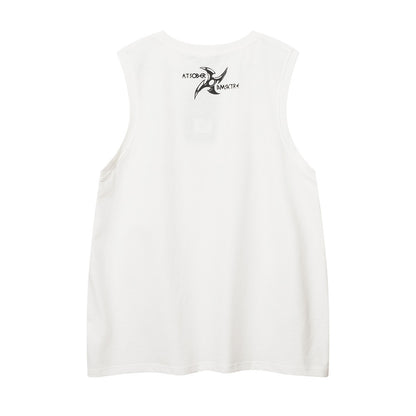 Hip Hop Trendy Letter Cross Print Casual Tank Top Summer Men's INS Sports Loose Sleeveless Vest T-Shirt
