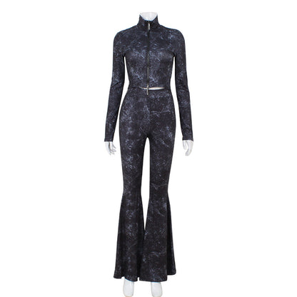 Trendy long sleeved slim fit and slimming flared pants set