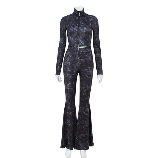 Trendy long sleeved slim fit and slimming flared pants set