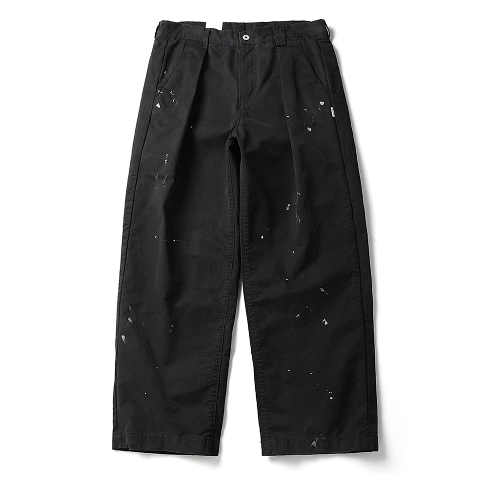 Splatter Paint Dot Work Pants Men's American Style Loose Straight Leg Trousers Vintage Design Casual Long Pants