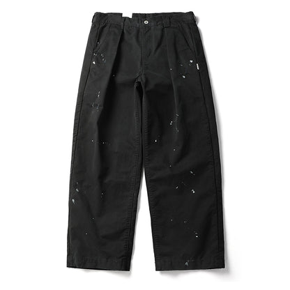 Splatter Paint Dot Work Pants Men's American Style Loose Straight Leg Trousers Vintage Design Casual Long Pants