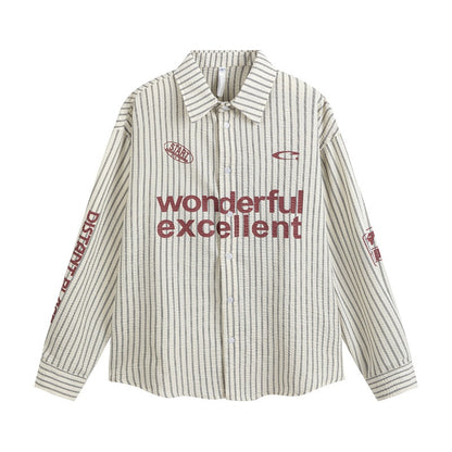 Loose striped letter printed men's and women's long sleeved shirts