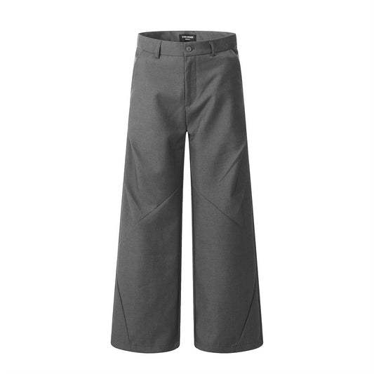 Trendy Solid Color Irregular Splicing Casual Wide-Leg Pants Men's Design Pleated Pressed Trousers Loose Long Pants