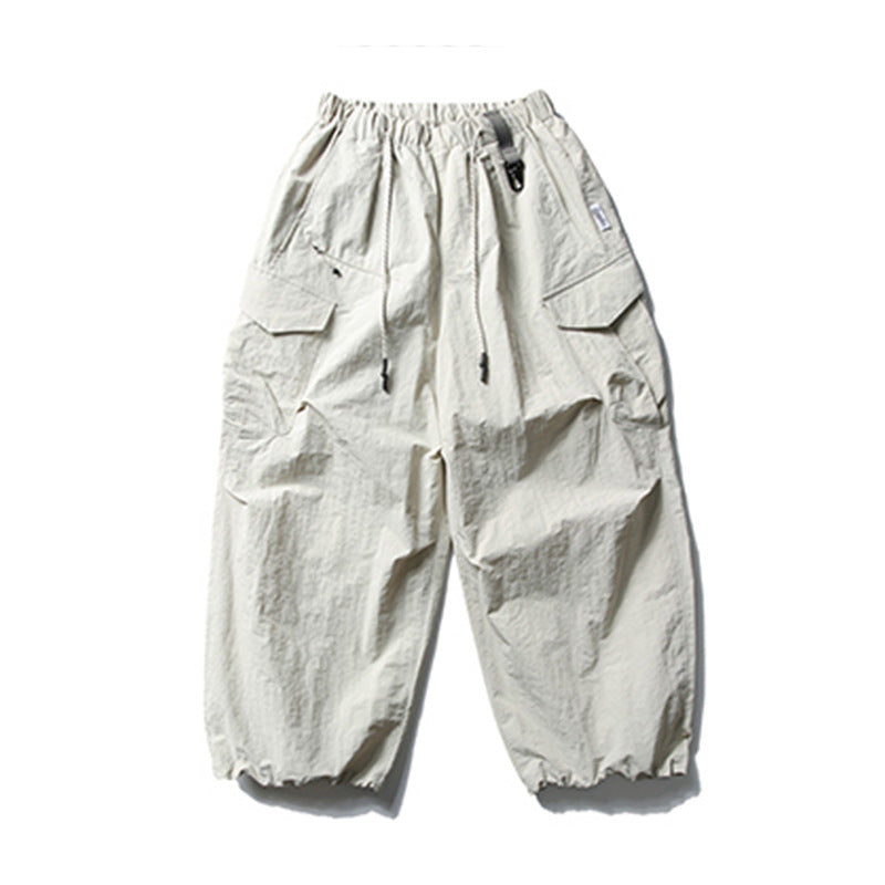 Urban Functional Style Sports Cargo Casual Trousers Unisex Drawstring Cuffed Loose Pants Pleated Design Sense