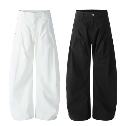 Loose Wide-Leg Scissors Pants Men's Long Pants Vibe Trendy Pleated Pockets Reverse Installation Design Solid Color Versatile Banana Pants