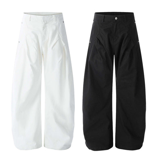 Loose Wide-Leg Scissors Pants Men's Long Pants Vibe Trendy Pleated Pockets Reverse Installation Design Solid Color Versatile Banana Pants