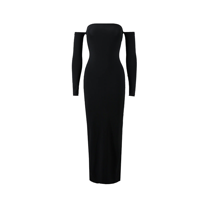 Sexy strapless sleeveless slim slit off off shoulder dress with an open shoulder style