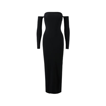 Sexy strapless sleeveless slim slit off off shoulder dress with an open shoulder style