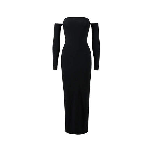 Sexy strapless sleeveless slim slit off off shoulder dress with an open shoulder style