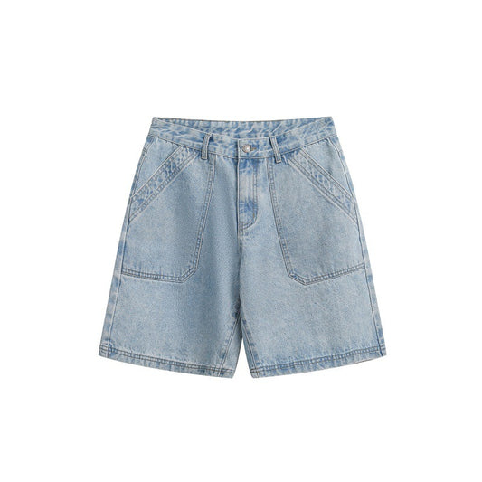 Washed denim rectangular workwear denim five quarter shorts