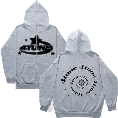 Full face zippered plush hoodie with a hat, American retro Y2K hoodie, men's casual jacket, men's
