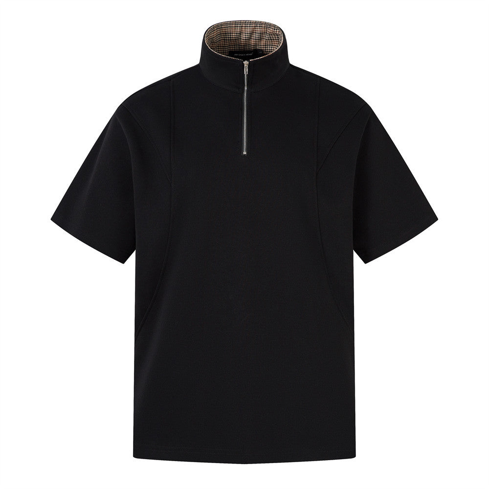 Summer Men's Polo Shirt INS Trendy Versatile Sports Casual Stand Collar Half Zipper Flip Collar Short Sleeve T-Shirt