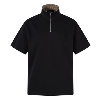 Summer Men's Polo Shirt INS Trendy Versatile Sports Casual Stand Collar Half Zipper Flip Collar Short Sleeve T-Shirt