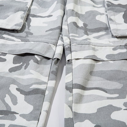 Camouflage Work Wide-Leg Pants Men's Vibe Style Flared Trousers High Street American Casual Loose Pocket Long Pants